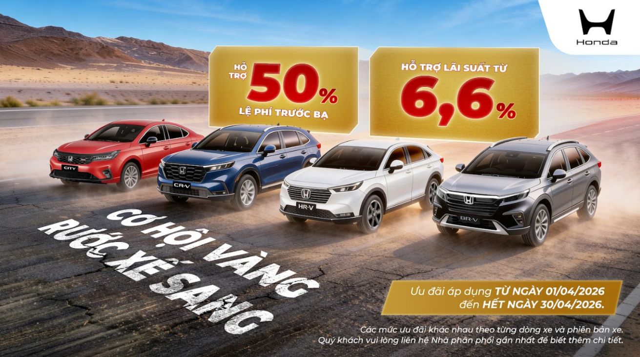 Khuyến mãi Honda tháng 4/2026: Ưu đãi 50% lệ phí trước bạ